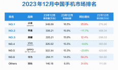 小米登顶中国手机榜首！12月无差别无定语第一 超苹果、荣耀、OV、华为