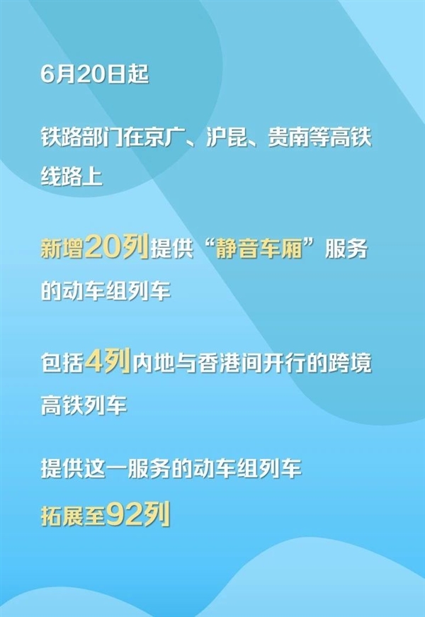 6月20日起“静音车厢”拓展至92列动车：告别熊孩子、手机外放 第2张