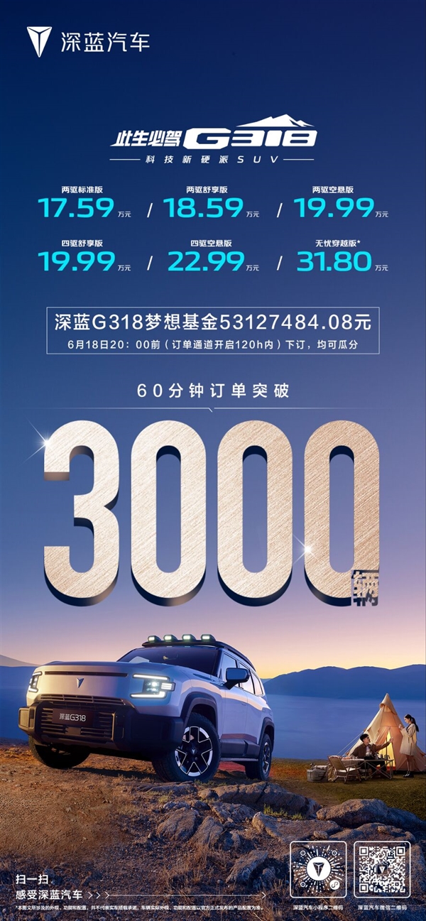 17.59万起！深蓝G318上市即爆火：60分钟订单破3000台 深蓝G318 第1张