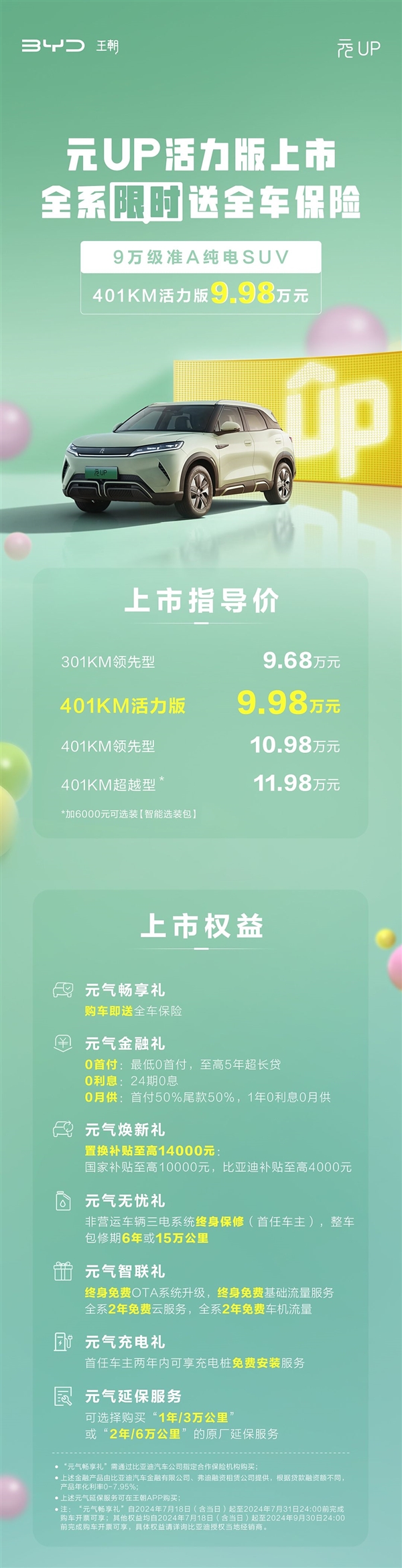 9.98万起 比亚迪元UP新车上市：多花3000买100公里续航 比亚迪元UP 第1张