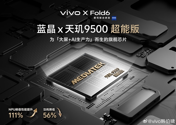 提前两年联合研发!vivo X Fold6首发天玑9500超能版:6月下旬登场 vivo Fold6 天玑9500 第1张 提前两年联合研发!vivo X Fold6首发天玑9500超能版:6月下旬登场 vivo Fold6 天玑9500 第1张