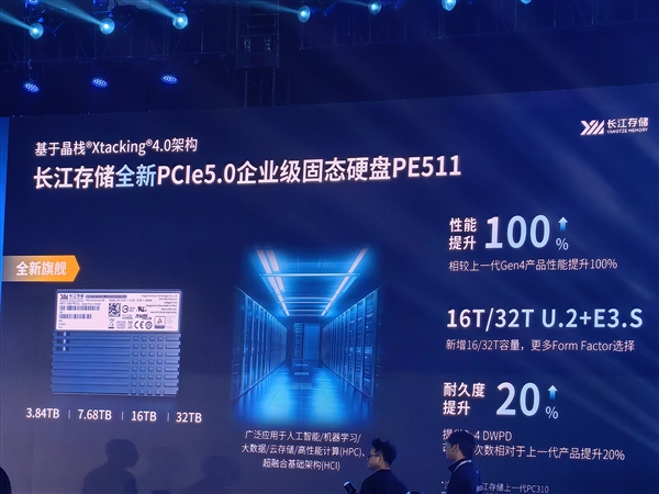 长江存储首款PCIe 5.0企业级SSD PE511：首次32TB、性能提升100％ 长江存储 PCIe PE511 第1张