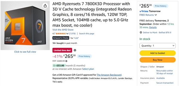 老神U杀疯！AMD 7800X3D价格跳水：比9800X3D便宜34% AMD 7800X3D 第1张