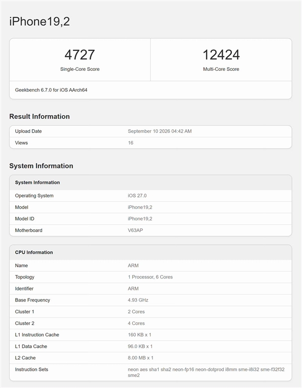 首发A20 Pro！iPhone 18 Pro Max跑分出炉：单核成绩突破4700分 性能无敌 iPhone Max跑分 第3张