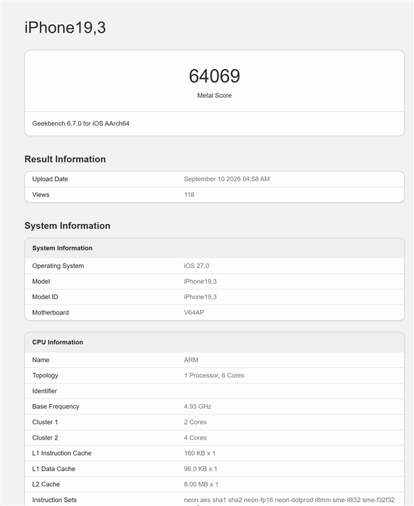 首发A20 Pro！iPhone 18 Pro Max跑分出炉：单核成绩突破4700分 性能无敌 iPhone Max跑分 第2张