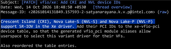 告别独占直通！Nova Lake核显确认支持SR-IOV：多虚拟机可共享GPU Nova Lake核显 SR-IOV 第1张